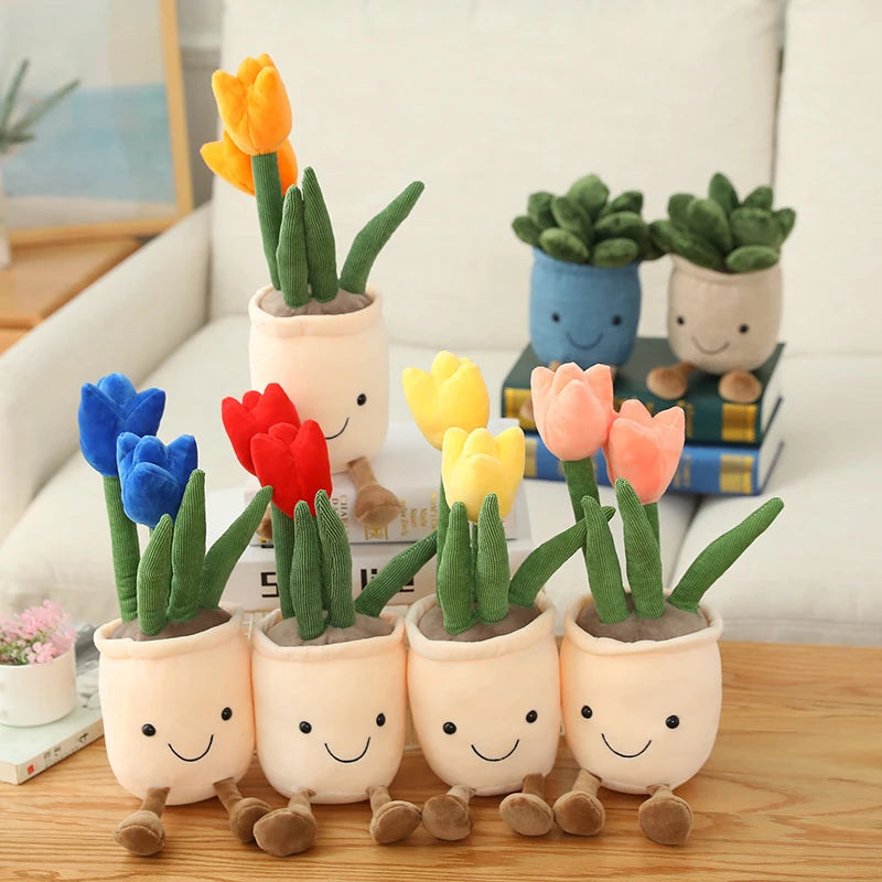 Plush Flower Pot Desk Decor Companions