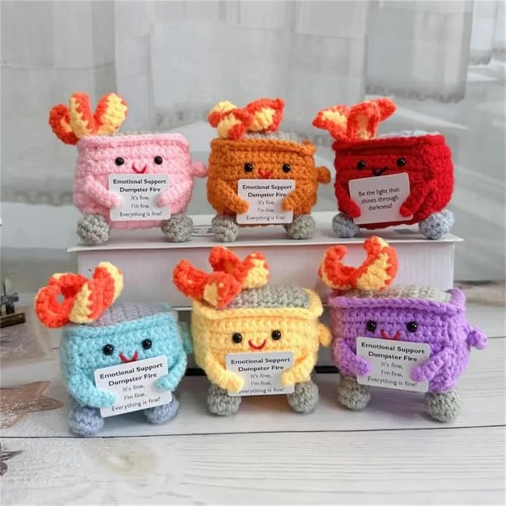 Cute Emotional Support Crochet Dumpster Fire Desk Companion