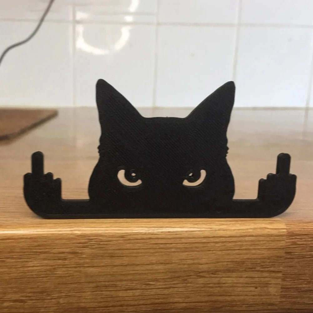 Wooden Middle Finger Desk Cat