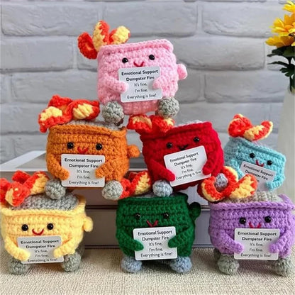 Cute Emotional Support Crochet Dumpster Fire Desk Companion