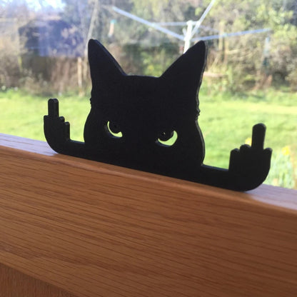 Wooden Middle Finger Desk Cat